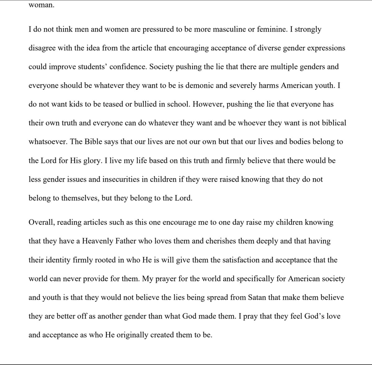 I finally got around to the girl that TPUSA is using to get a transgender professor fired. 

I was a TA in Women's Studies. I taught two courses and had 65 students. My courses were writing-intensive. 

I read her paper. 

I would have failed her, too. This has nothing to do with