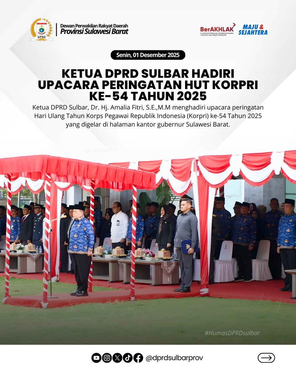 dprdsulbarprov's tweet photo. Ketua DPRD Sulbar Hadiri Upacara Peringatan HUT Korpri ke-54 Tahun 2025.

Selengkapnya : https://t.co/GAADSTKbBM 

#humasdprdsulbar #sekretariatdprdsulbar #sulawesibarat #dprdsulbarprov https://t.co/JNwrDEOX5G