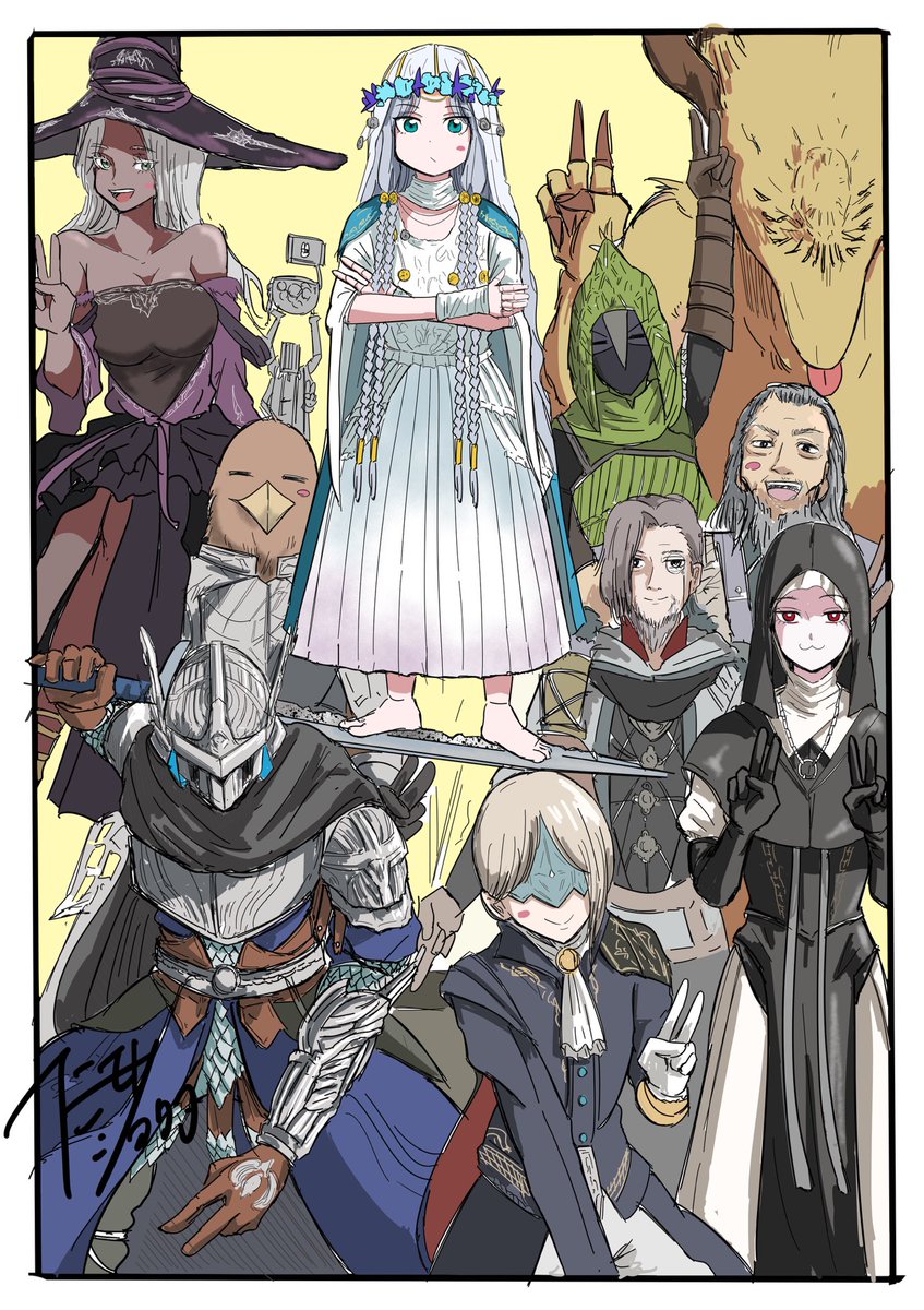 エルデンリングナイトレイン　
夜渡り達(集合写真)

ナイトレインDLCのキャラ達も一緒に全員集合絵!
どんなキャラなのか楽しみです

#ELDENRINGNIGHTREIGN  #NIGHTREIGN