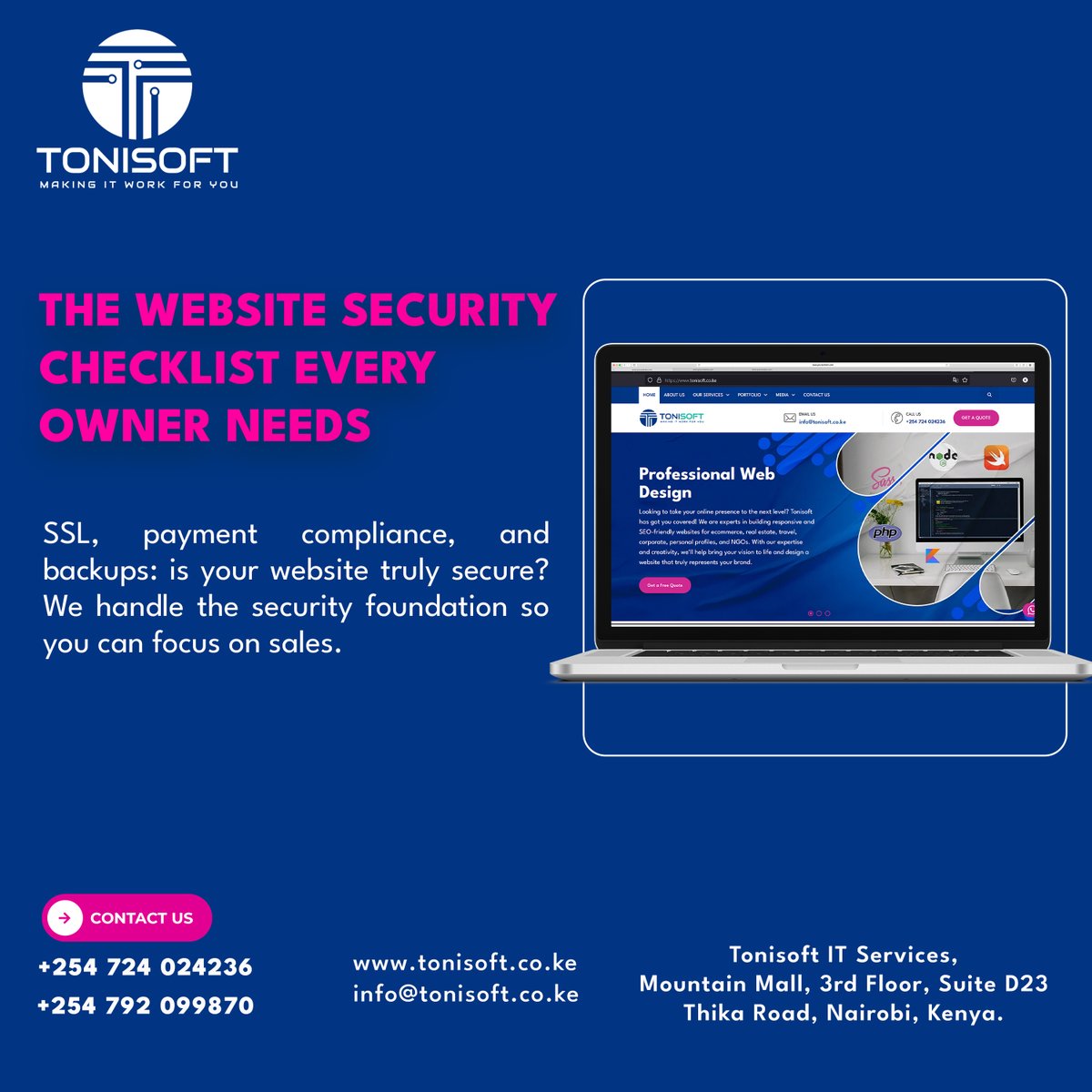tonisoft_web's tweet image. Your website is the heart of your online business, so its security can’t be optional. 🔐
Tonisoft ensures your site is safe, stable, and ready to support your growth.

Contact us today:
🌐 tonisoft.co.ke
📞 +254 724 024236

#Tonisoft #WebsiteSecurity #SecureWebDesign