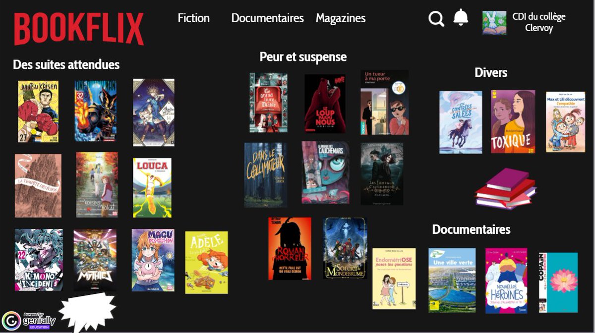 CdiClervoy's tweet image. Pour patienter jusqu&apos;aux vacances, pourquoi pas lire un livre ? Ça tombe bien, il y a plein de nouveautés au CDI 😉
#cdi #lecture #Bookflix #books #livres