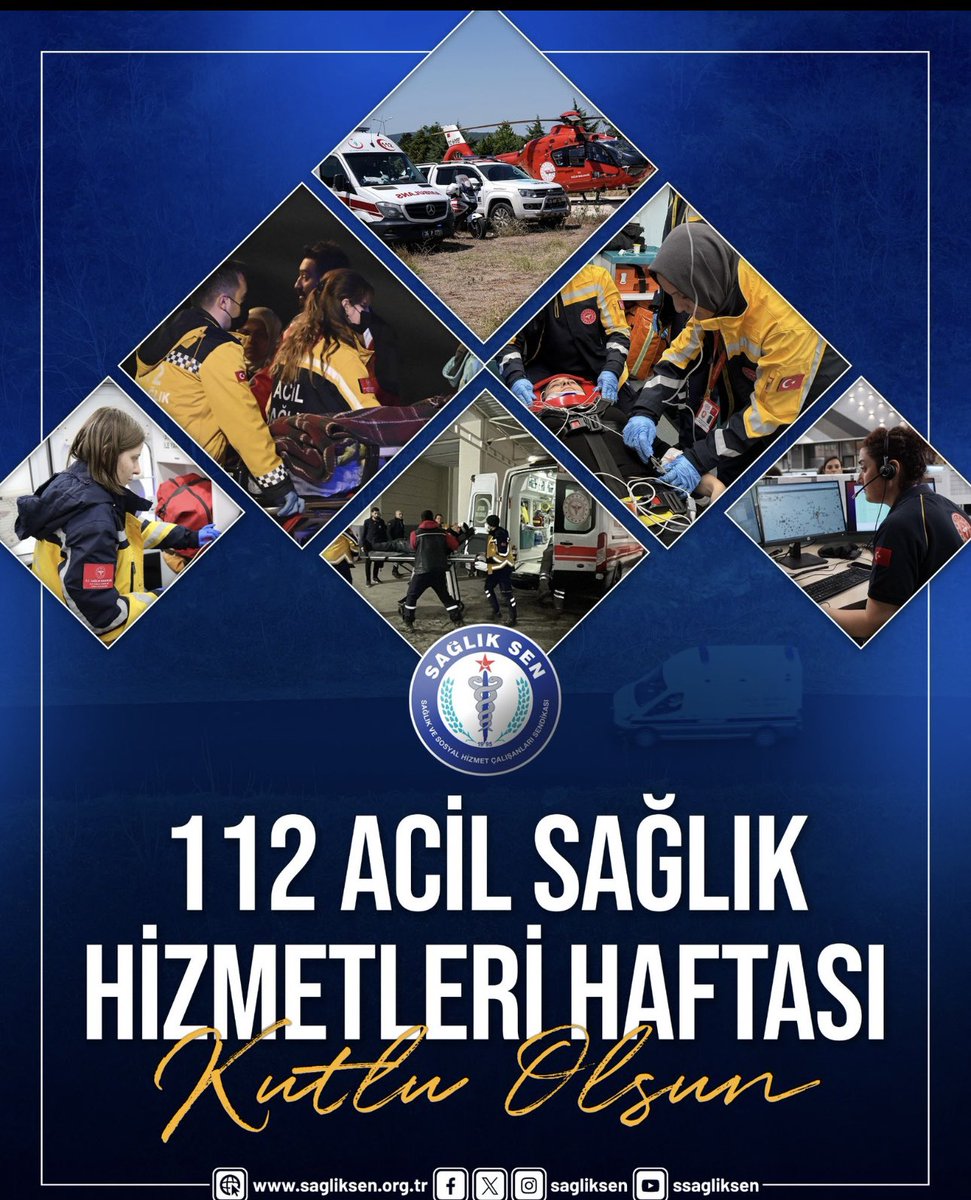 "112 çalışanlarımız, zor şartlarda sergiledikleri özverili çalışmalarla milletimize umut olmaya devam ediyor. Acil Sağlık Hizmetleri Haftası’nı kutluyor; alın terinizin, hakkınızın ve mücadelenizin yanında olduğumuzu bir kez daha vurguluyorum.<a href="/SSMahmutFaruk/">Mahmut Faruk DOĞAN</a> <a href="/cihatozgultekin/">Cihat ÖZGÜLTEKİN</a>