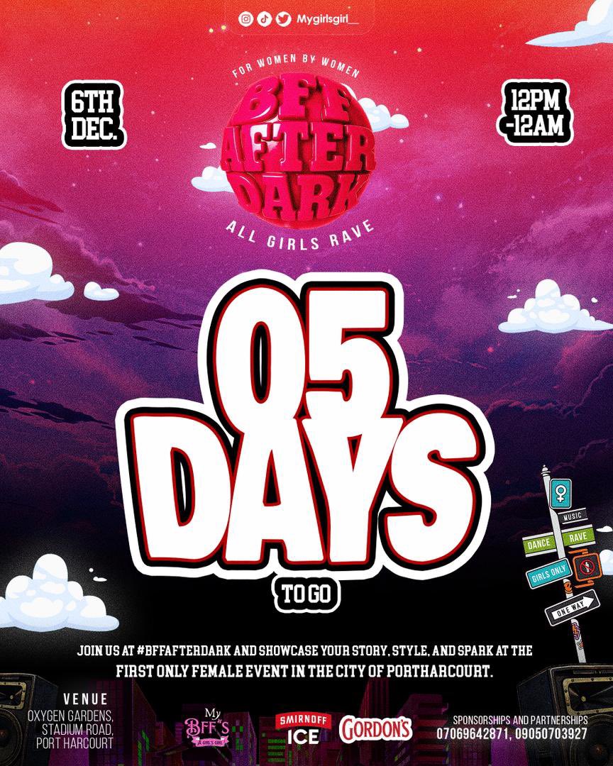 Finally 🥳🥳

The biggest women's event in Portharcourt is in 5 days and ticket are selling out fast 

tketnation.com/bffafterdark