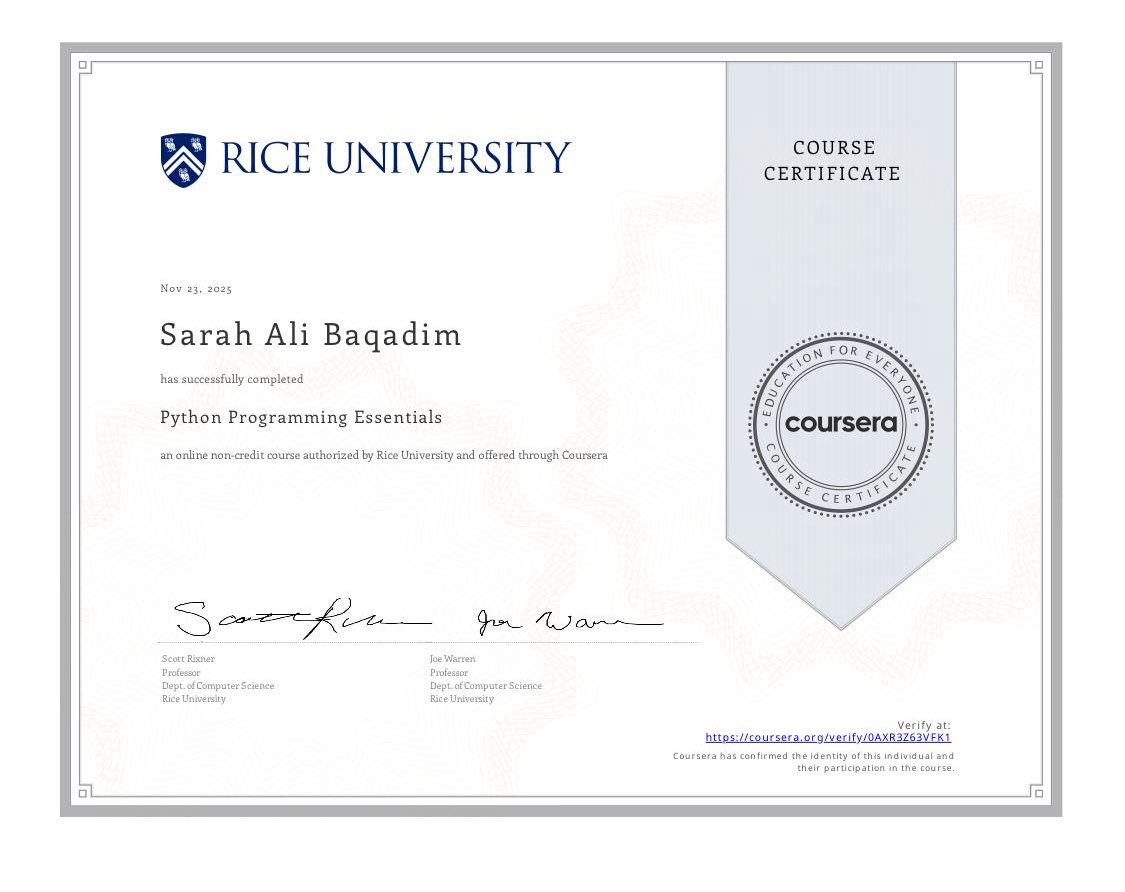 SaraBagadim's tweet image. (2/3)
Endless curiosity🫡
Boundless possibilities.
#RiceUniversity #PythonProgramming #Bioinformatics #ContinuousLearning 
#KAUST #IBM #LinuxProgramming