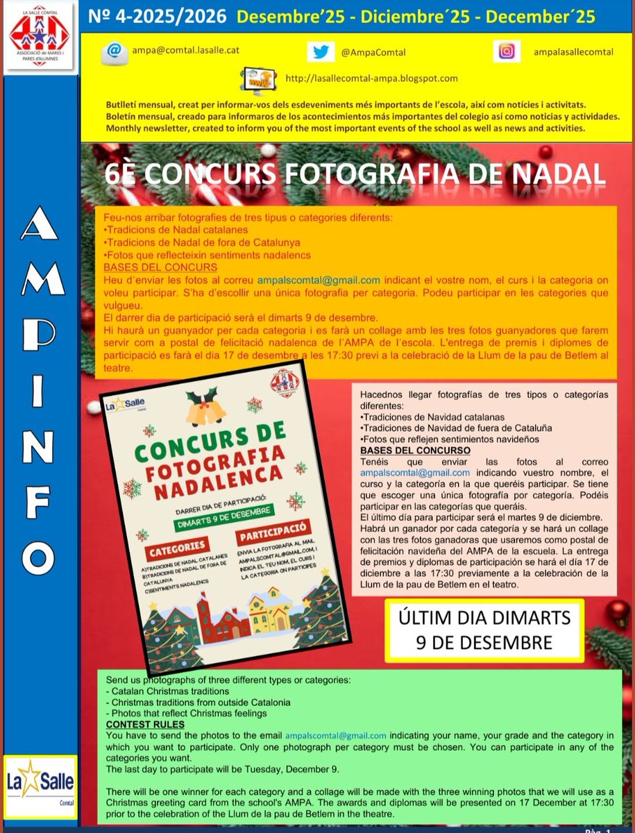 AmpaComtal's tweet photo. Arriba el Nadal i amb ell moltes activitats. No us les podeu perdre. Mireu-les aquí: https://t.co/OacJSTqWrA 
@AmpaComtal @LaSalleComtal #ampaldia https://t.co/tdUxrIrZDD