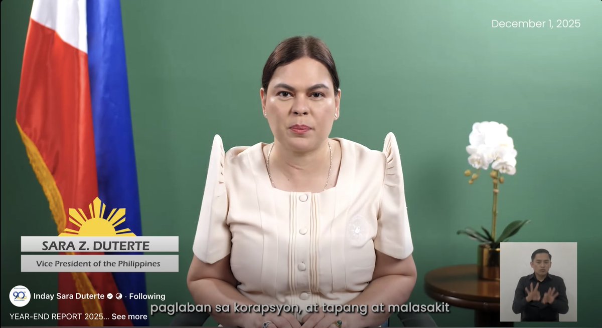 ABSCBNNews's tweet image. Vice President Sara Duterte says her office will continue fighting against corruption and greed, as she highlighted the Office of the Vice President’s (OVP) achievements and milestones for this year. | via @manahan_job