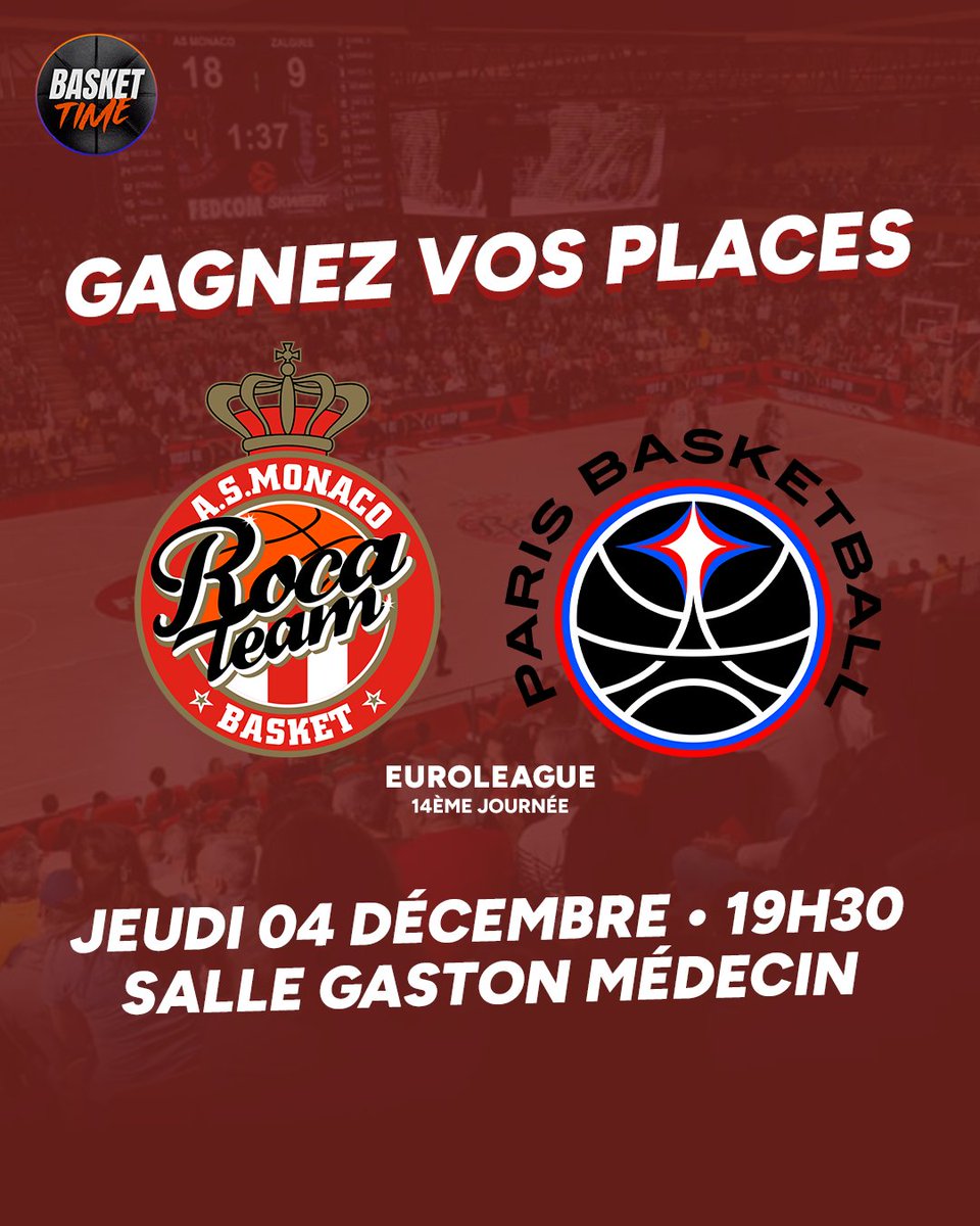 🎁 JEU CONCOURS

🎟️ Tentez de remporter vos places pour le match de l'AS Monaco Basket face au Paris Basketball le jeudi 4 décembre à 19h30.

🍀 Pour participer, RT + Follow <a href="/RMCSportBasket/">RMC Sport Basket</a>, et commente ton joueur favori. Bonne chance !
