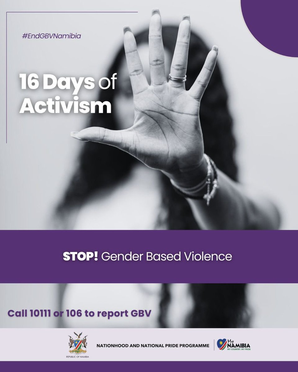 END GBV NAMIBIA | Gender-based violence has become a painful reality in our communities.
This 16 Days of Activism, let’s raise our voices, take action, and protect one another against Gender-Based Violence. 
#16DaysOfActivism #EndGBV #EndGBVNamibia