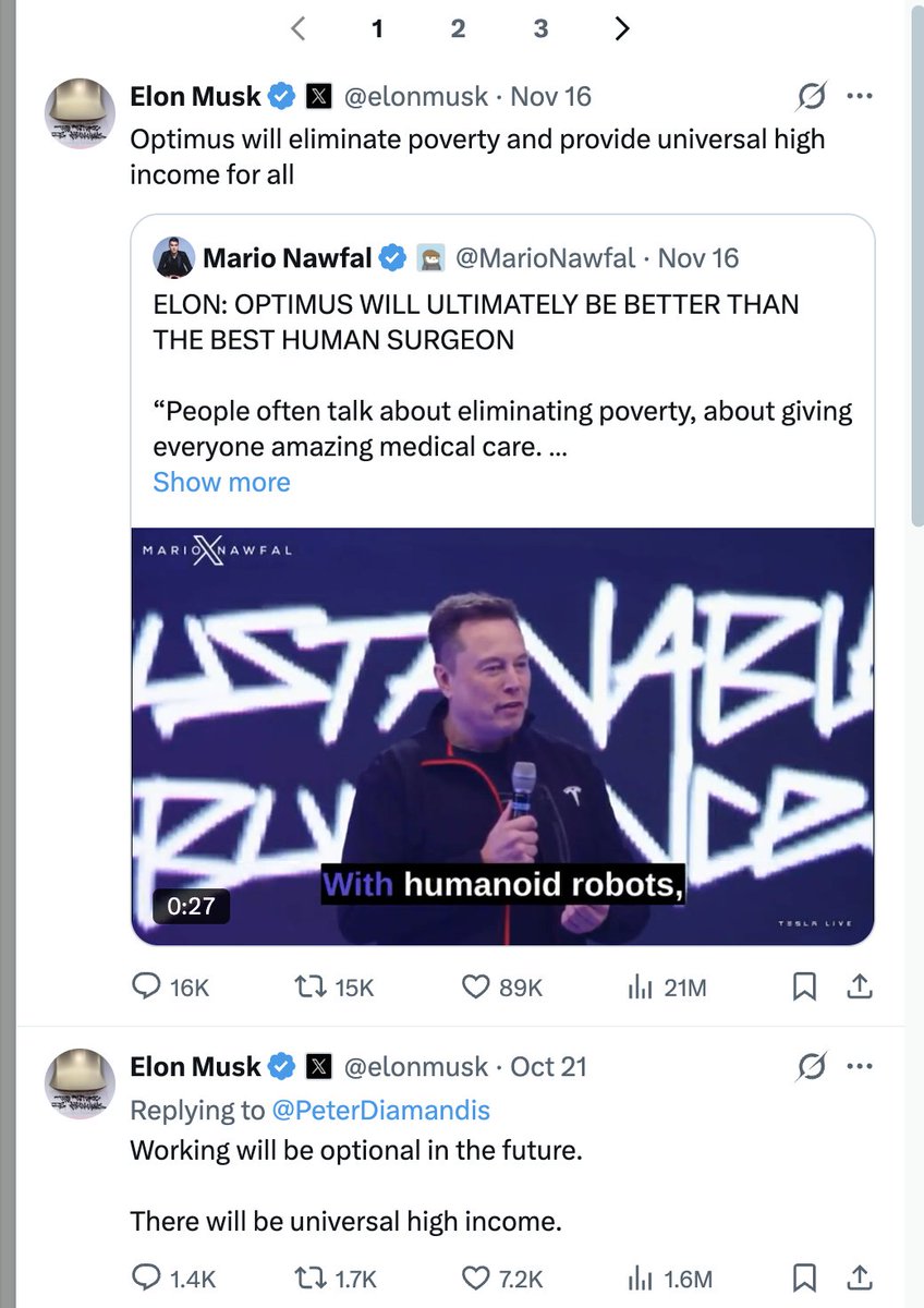 马斯克直接开炮：  AI 将成为人类历史上最恐怖的财富核弹——未来几十年，它将制造并分配前所未有的海量财富，把“上班换饭吃”的原始时代彻底炸上天！
“普遍高收入”不是科幻，是即将引爆的现实：你不用再卖命打工，钱会自动砸到你头上！
不懂AI？你就等于在财富超级海啸来临前，还在沙滩上玩泥巴。