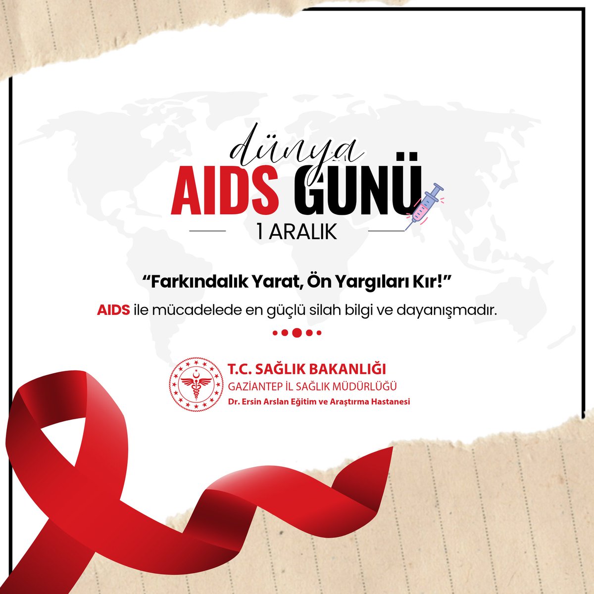 HIV/AIDS, tüm dünyayı etkileyen kapsamlı bir toplum sorunudur. Erken tanı, hayat kurtarır. Toplumun bilinçlenmesi, önyargıların yıkılması ve hastaların desteklenmesi, ortak geleceğimiz için en büyük bir gerekliliktir.
#dünyaaidsgünü
<a href="/saglikbakanligi/">T.C. Sağlık Bakanlığı</a> <a href="/gaziantepism/">Gaziantep İl Sağlık Müdürlüğü 🇹🇷🇹🇷</a>