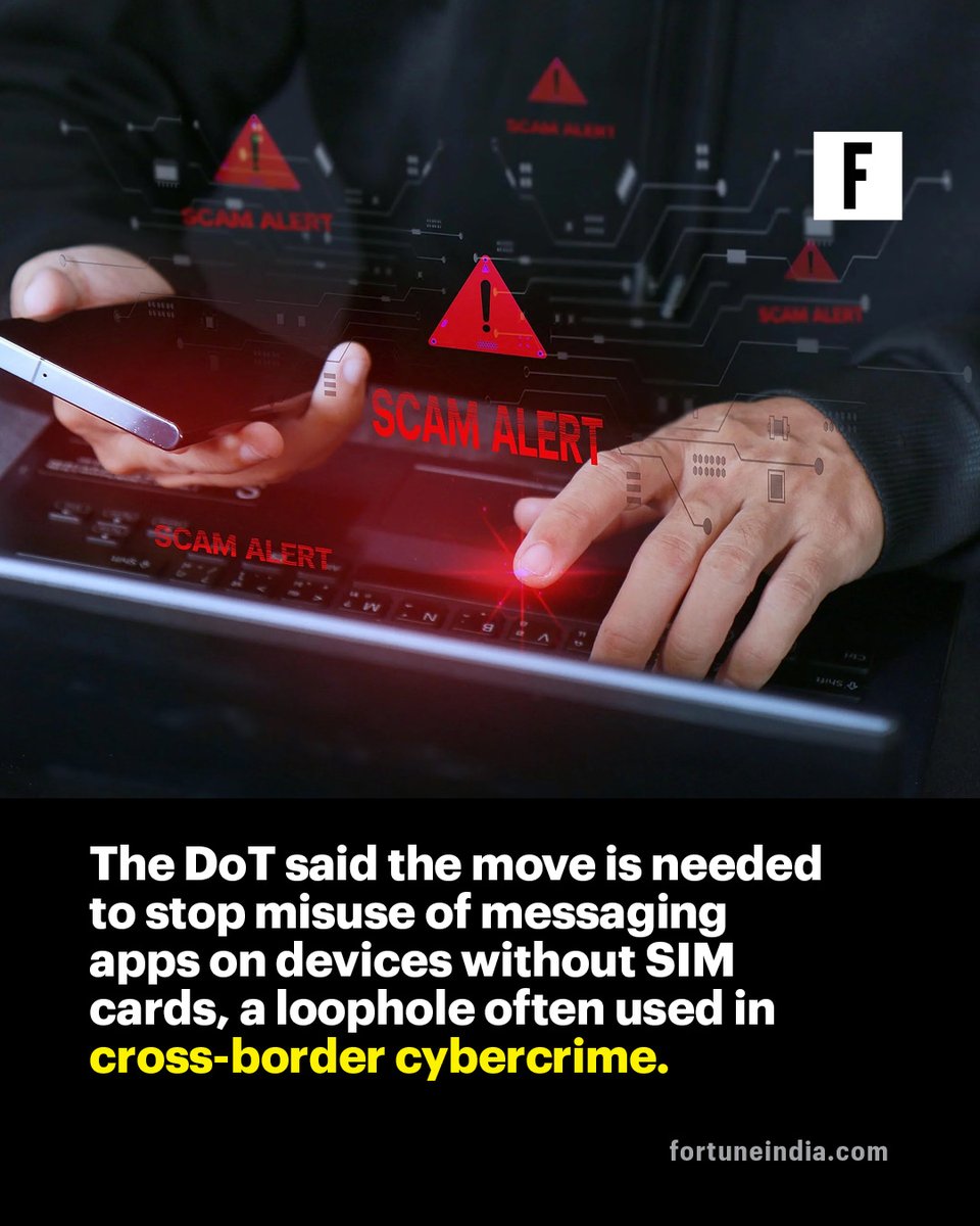FortuneIndia's tweet image. [Part 1/2]
WhatsApp is now classified as a “Telecommunication Identifier User Entity”, meaning it must follow strict verification and security rules like telecom operators.

@DoT_India  

#WhatsAppUpdate #SIMVerification #CyberSecurity #TelecomRules #DigitalSafety #MessagingApps…