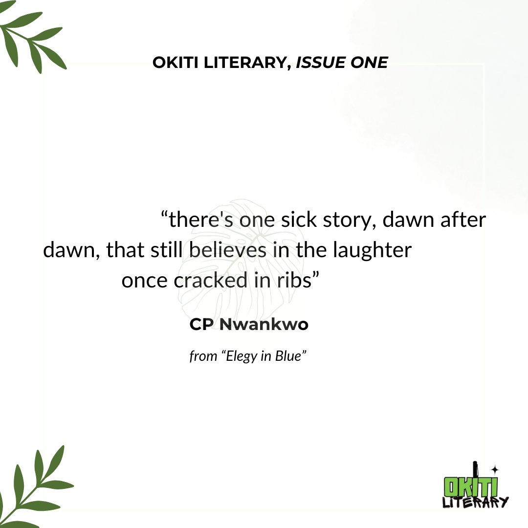 okitiliterary's tweet photo. Happy New Month, friends! No better way to begin than with this powerful poem by CP Nwankwo from our first issue. Read here:

https://t.co/bg7MKDr88q

#OkitiLiterary #IssueOne #Poetry #poetrycommunity https://t.co/7rEpqO5GWW