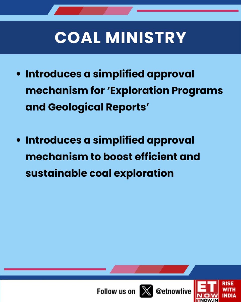 ETNOWlive's tweet image. Coal Ministry introduces a simplified approval mechanism for Exploration Programs and Geological Reports to boost efficient and sustainable coal exploration

#CoalSector #MiningReforms #EaseOfDoingBusiness #SustainableMining #IndiaInfra #PolicyUpdate
