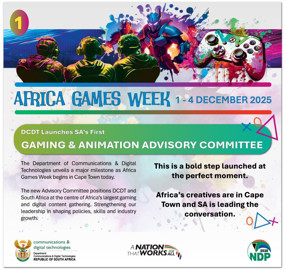 A bold move for SA’s digital creative economy! 🇿🇦

DCDT introduces the Gaming &amp; Animation Advisory Committee to support innovation, talent development and industry growth.