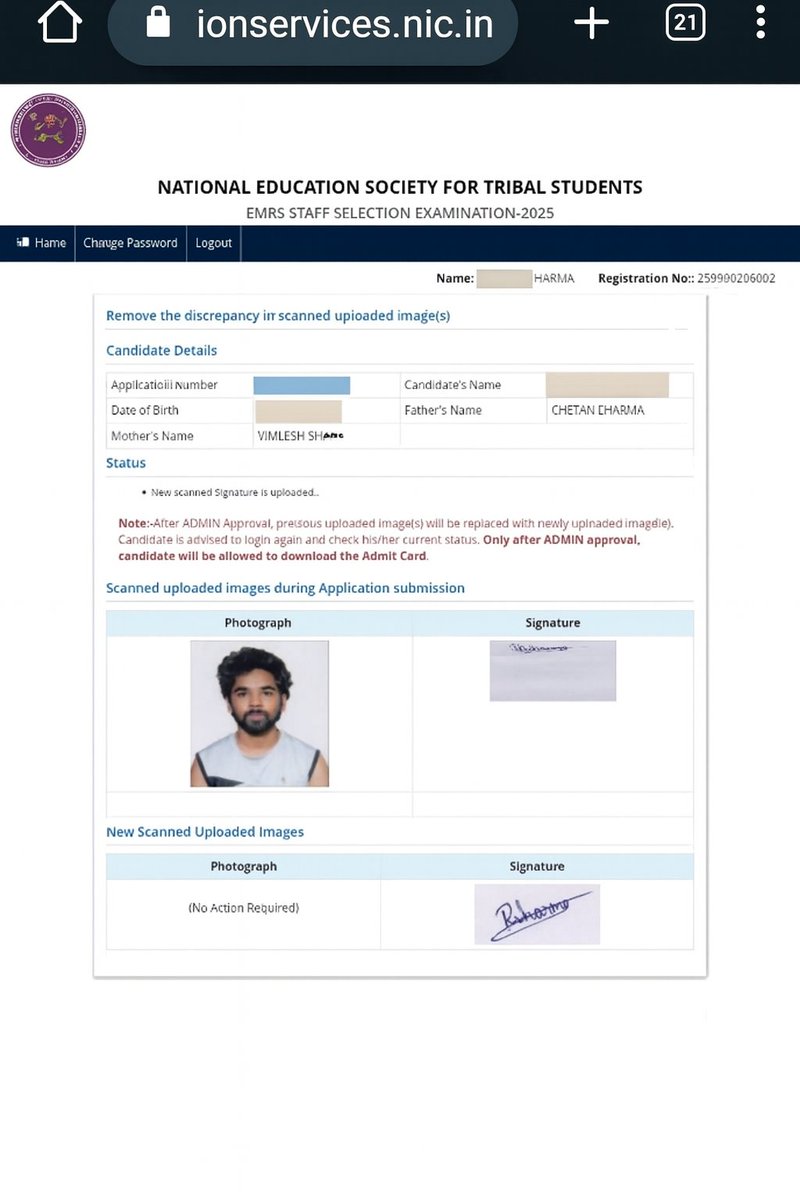 Creator_rishu's tweet photo. @NESTSHQ My EMRS application discrepancy was corrected on 28Oct, the status still shows “Pending Admin Approval” for more than a month. I can't see my exam city/admit card. This delay is affecting my candidature. Please resolve urgently. App No: 259900205892 @EMRS_Tribal @EduMinOfIndia https://t.co/nM0JD2MHJa