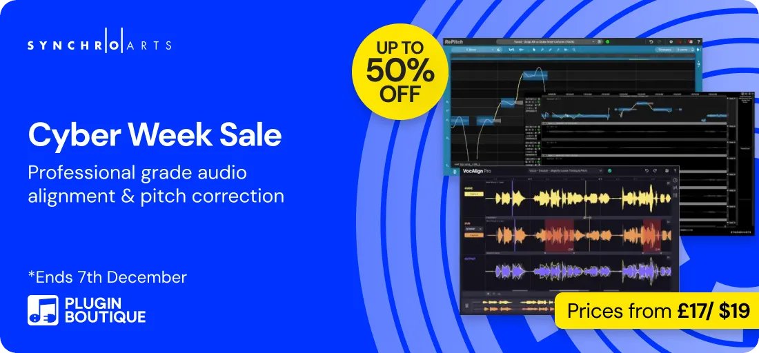 plugindeals's tweet image. Synchro Arts Cyber Week Sale - Up To 50% OFF 👍

pluginboutique.com/deals/21650#a_… (affiliate link)