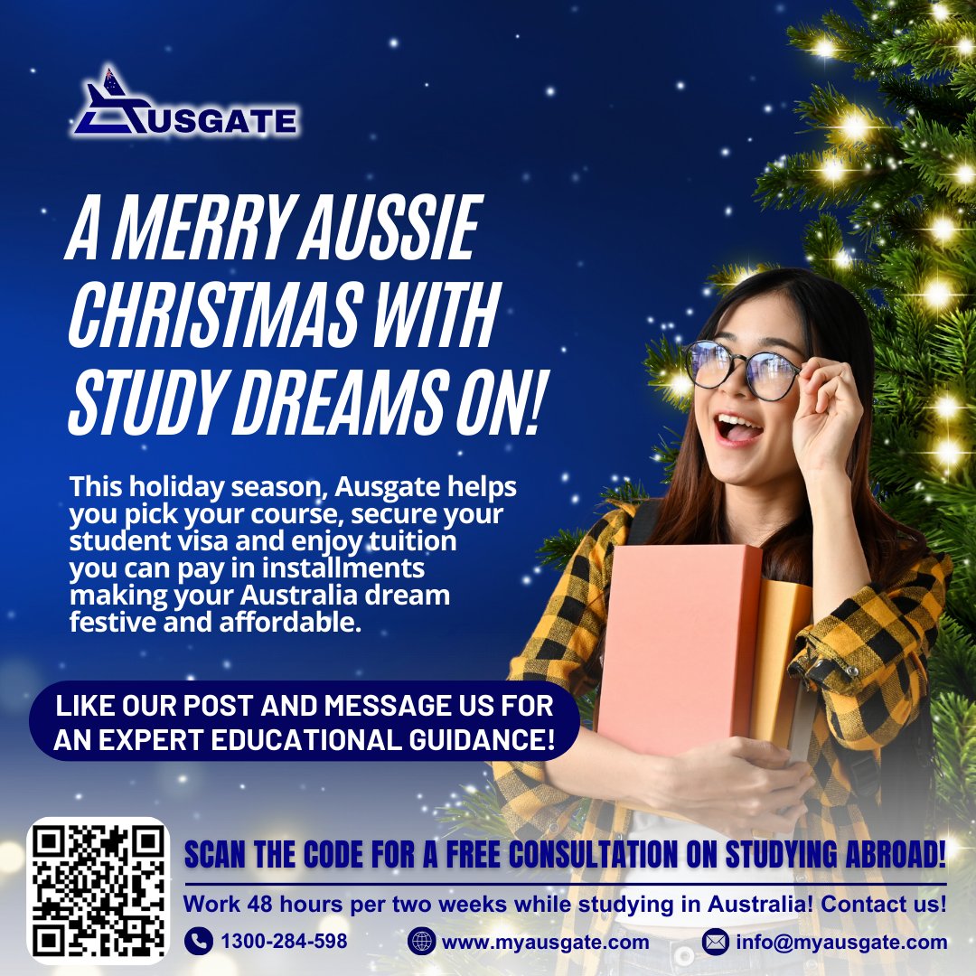Aus_Gate's tweet image. This Christmas, gift yourself a future in Australia!
Schedule your free consultation today:   
calendly.com/info-ausgate   
#studyinaustralia #australiastudyvisa #australiavisa #studentvisa #studyabroad #internationalstudents #highereducation #educationconsultant #overseaseducation