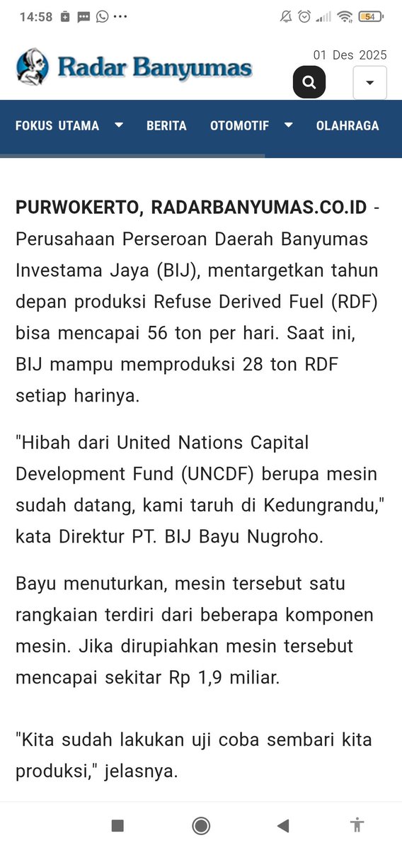 Sitoneizer's tweet image. Tahun 2026 kabupaten Banyumas sudah bisa memproses Sampah menjadi RDF, hibah dana UNCDF