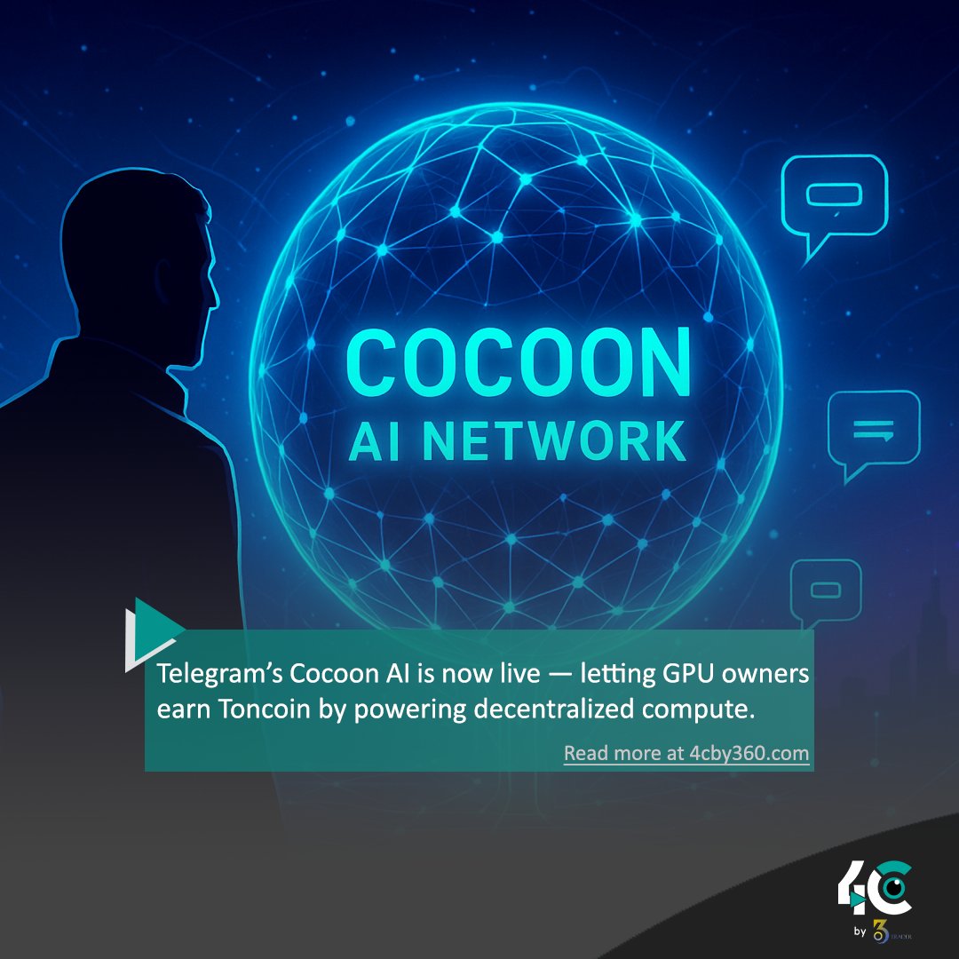 4cby360's tweet photo. A new era of decentralized AI begins 🤖⚡️
Telegram’s Cocoon AI is now live — letting GPU owners earn Toncoin by powering decentralized compute.
https://t.co/fIpQfPgzDB
#CocoonAI #TelegramTON #Toncoin #DecentralizedAI #AIRevolution #Web3 #GPUMining #TON #Blockchain #Crypto https://t.co/zcZhDBnjEJ