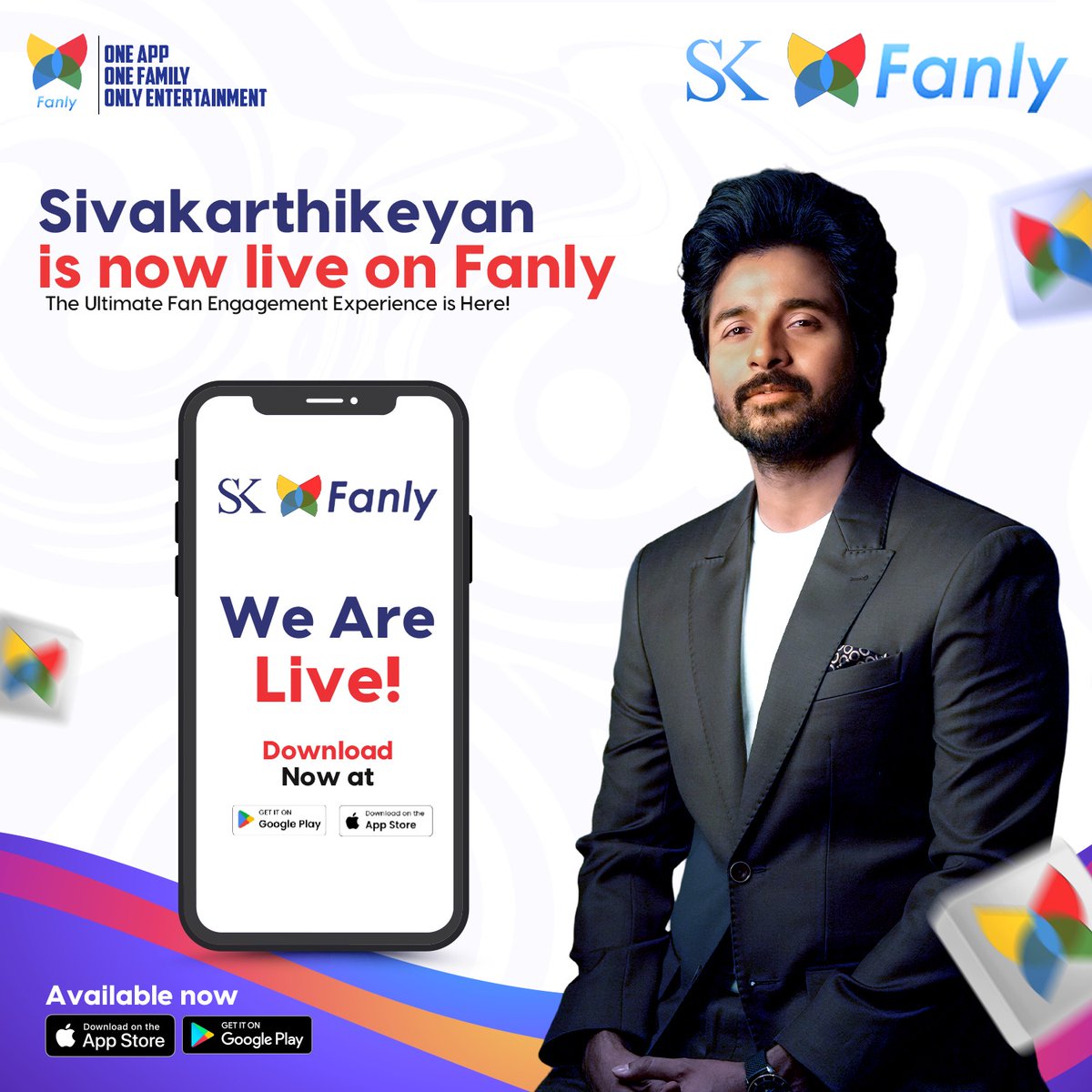 FanlySocial's tweet photo. The moment fans have been waiting for is finally here! ✨Actor Sivakarthikeyan joins Fanly — bringing you closer to the entertainment you love.

Available now on App Store &amp; Google Play.
Download now and join the excitement!

#Fanly #FanlyApp #AppLaunch #sivakarthikayen #SK https://t.co/WMo2AWjPKa