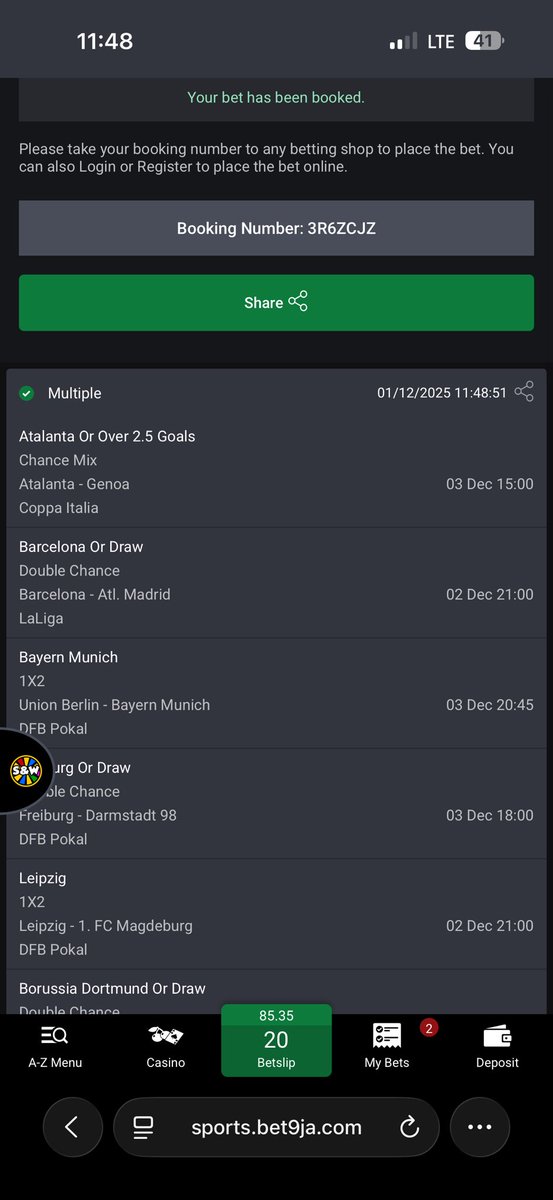 TheRealCEOAmber's tweet photo. 10, 26, 85 odds on Bet9Ja

3R6Z5Y5

3R6ZK5N

3R6ZCJZ

#Bet9jaCode https://t.co/Ad0qAu4sK6