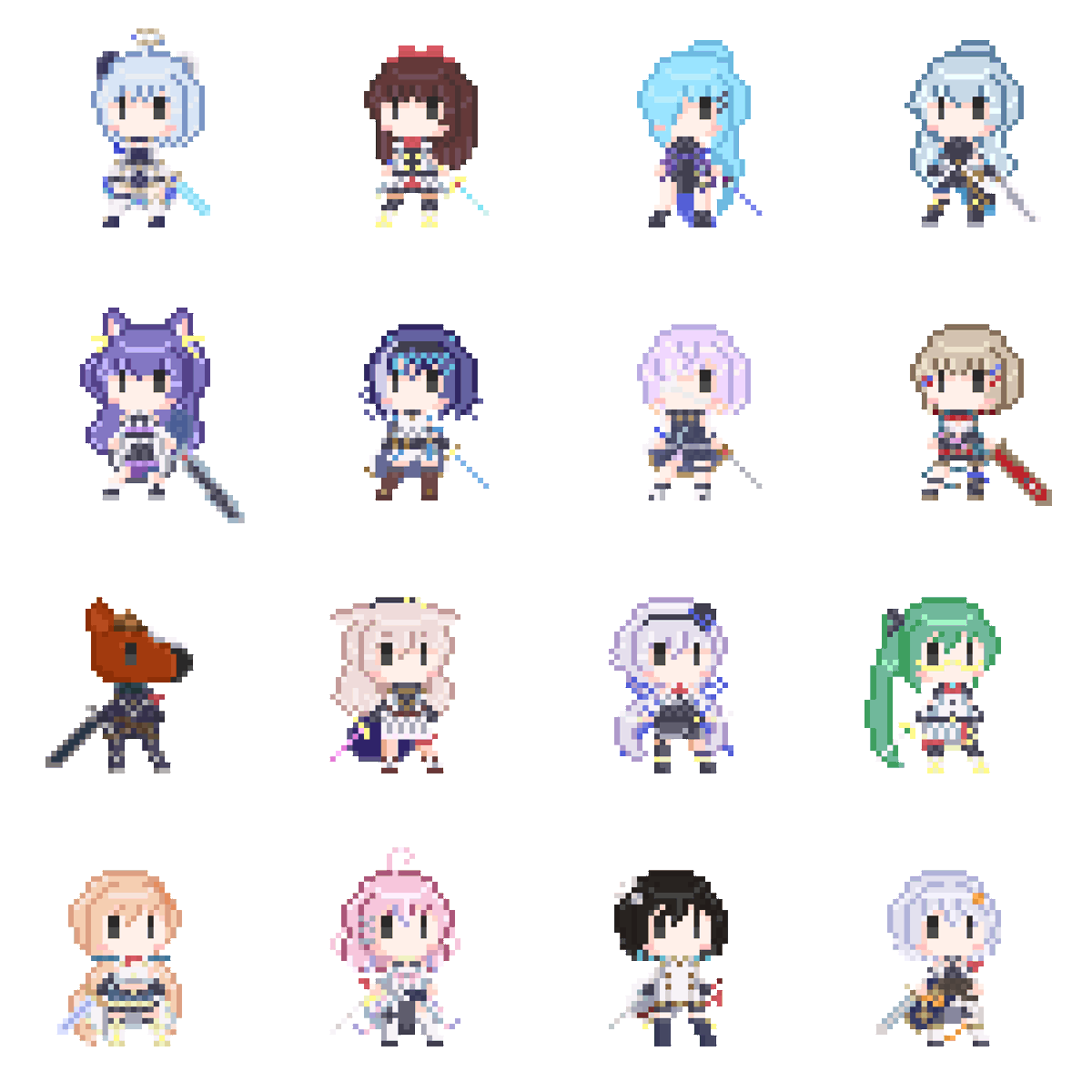 「ドット絵ミニキャラの流れ!?(違う) 昔ゲーム用に色々作ってみたやつの過去絵でご」|かる〜🌹🍋のイラスト