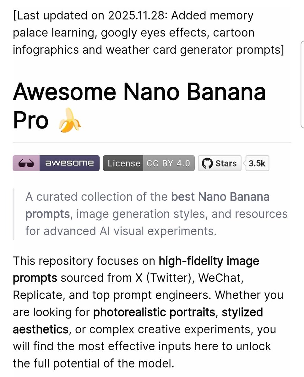 guillaume_rygn's tweet image. Pour ceux qui ont loupé il y a un gars qui à regroupé dans repository tous les prompts possibles pour nano banana dans tous les styles qu&apos;on puisse imaginer 👀

C est un vrai cheat code ! Je mets le lien juste en dessous 👇