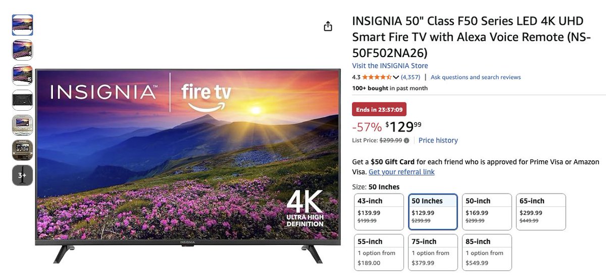 Pricerrors's tweet image. Possible Price Error on Insignia 50&quot; 4k Smart Tv 

$129.99 on Amazon (Orig. $299.99)

50&quot; is currently $10 cheaper than 43&quot; 

amazon.com/dp/B0F1DGM1TM
