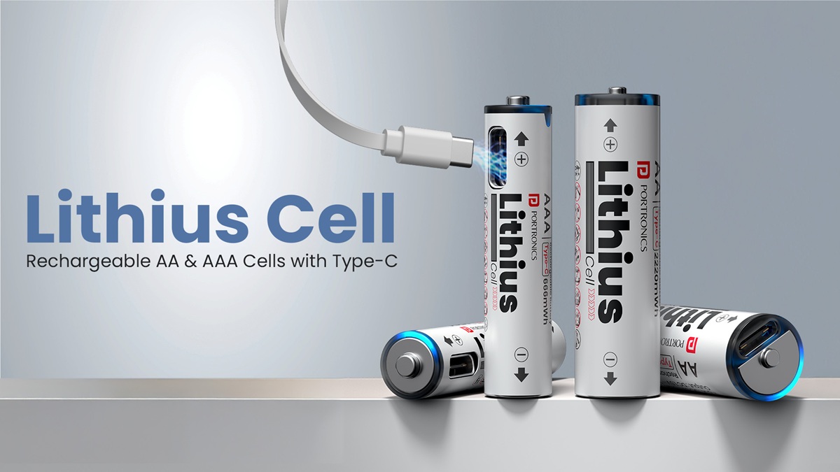 Portronics Lithius Cell USB-C AA and AAA rechargeable lithium-ion batteries launched fa2.in/nwbn1