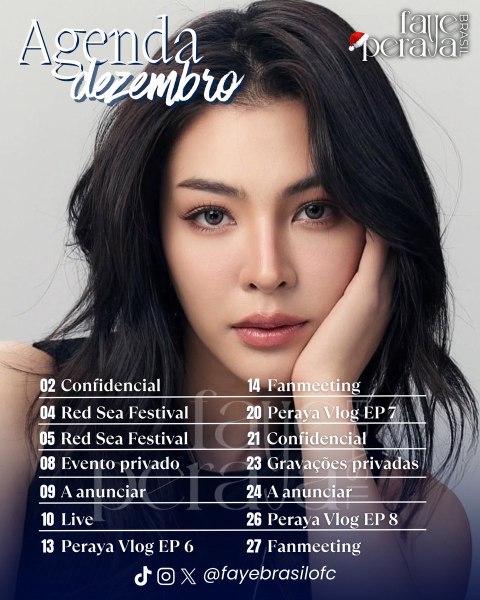 fayebrasilofc's tweet image. Se achou que dezembro ia ser tranquilo… pensa de novo! 
A agenda da nossa P&apos;Faye veio lotada de eventos e pronta pra encerrar o ano com tudo! ✨🔥

🔔 Ative as notificações para não perder nenhum detalhe 

*agenda sujeita a alterações ao longo do mês 

#FayePeraya #FayeMalisorn…