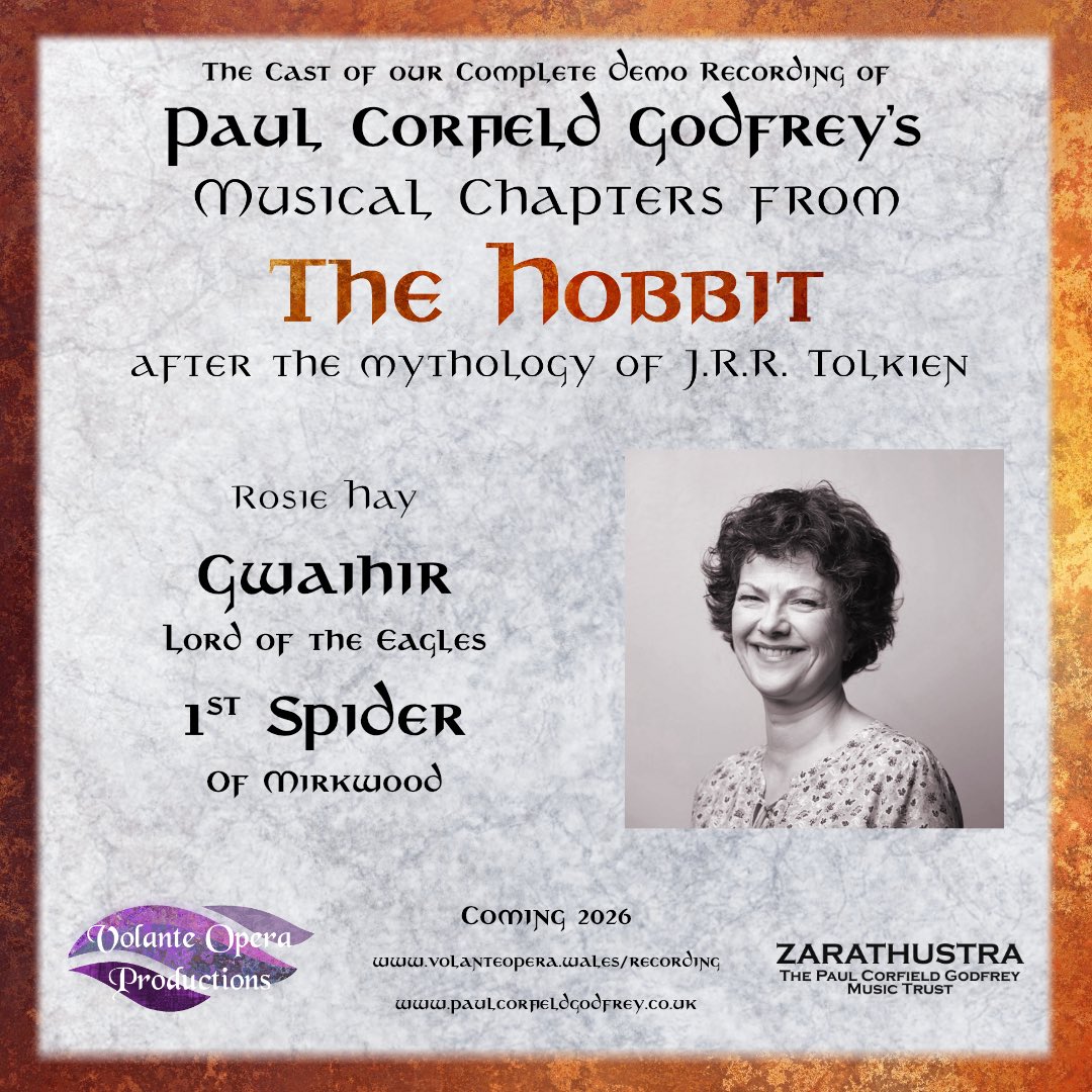 OperaVolante's tweet image. We're proud to announce our cast for our complete #DemoRecording of @TheCorfield #TheHobbit after the mythology of #Tolkien

Rosie Hay will be returning to the role of #Gwaihir and also performing 1st #Spider.

Coming 2026

volanteopera.wales
 #hobbit #middleearth #eagle