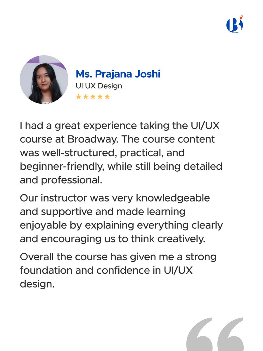 broadwayinfosys's tweet image. Hear what our students have to say about their transformative learning journey at Broadway Infosys - where dreams meet skills.
For further insights and to hear more success stories, visit the link for more information: buff.ly/Ti4NkmX 

#StudentTestimonial