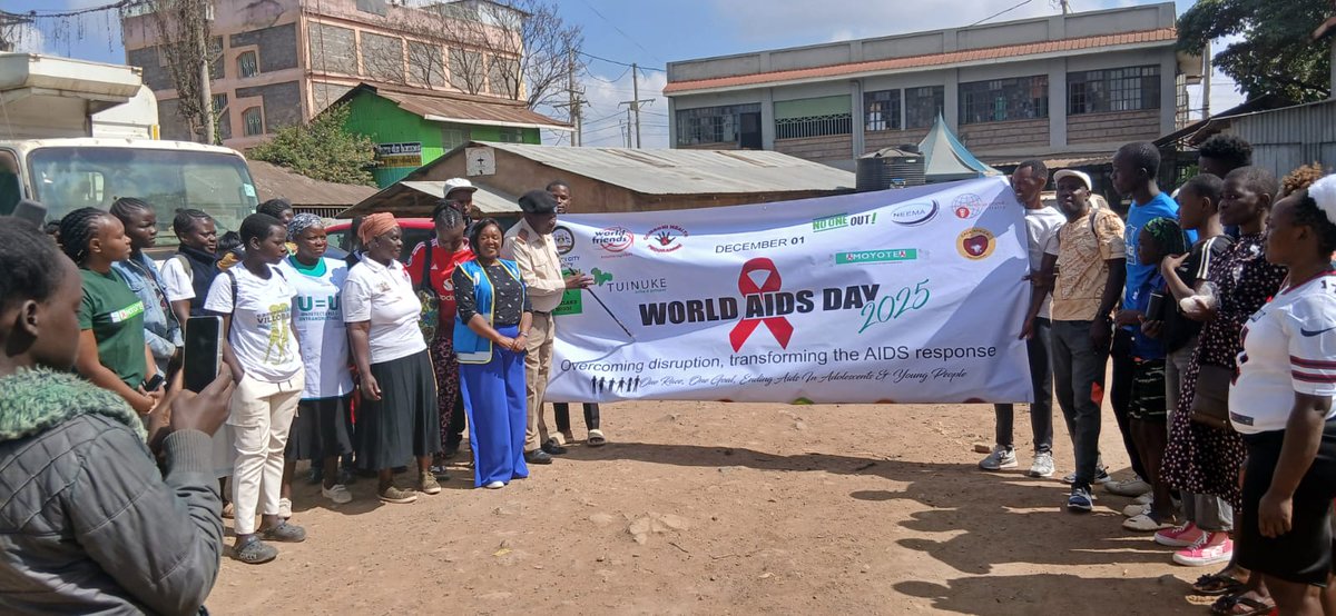 MoyoteKenya's tweet photo. Today,as we celebrate #WorldAIDSDay, partners within Ruaraka Subcounty joined hands to celebrate progress &raise awareness.We were flagged off by the Chief of Korogocho,who reaffirmed his commitment to security a pillar in ending the triple threat in our community.#OneRaceOneGoal https://t.co/rX7I29S7mN