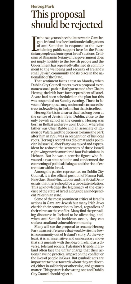 Sport4Palestine's tweet image. Today&apos;s Irish Times with Rename Herzog Park on front page story, editorial, opinion page, and a veritable slew of letters. PILE-ON! @IrishTimes hundreds of journalist killed by Israeli Occupation Forces (IOF) just like Chaim Herzog who served in the IOF,  and you cannot find it…