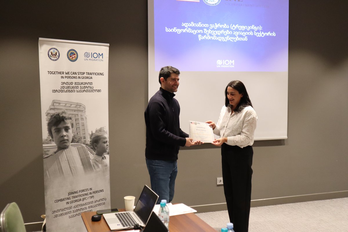 IOMGeorgia's tweet photo. ✈️ Aviation joins the fight against #HumanTrafficking!

#IOMGeorgia trained 50 airport &amp; airline staff in Tbilisi and Kutaisi to spot trafficking indicators and respond effectively.

This initiative is funded by @StateINL.

👉 Full story: https://t.co/IoRLbQfwkr https://t.co/AGrX6wJRep