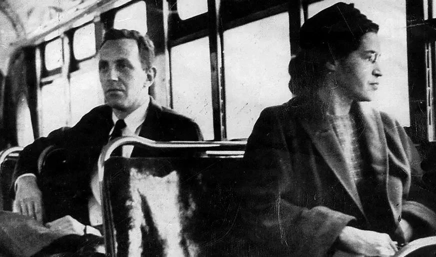 01.12.55, Montgomery (USA): Rosa Parks refused to give up her seat to a white passenger (whites-only section was full), in a city bus. Her arrest starts bus boycott that ends racist segregation on buses in US South.