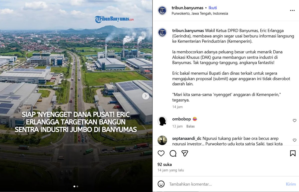 Sitoneizer's tweet image. Potensi berkembangnya sektor industri di kabupaten Banyumas, selain sudah berhasil melakukan Revisi Perda RTRW, juga berbagai upaya untuk menarik investor, tentu peluang dibangunnya Tol Penjagan Cilacap merupakan kunci juga.