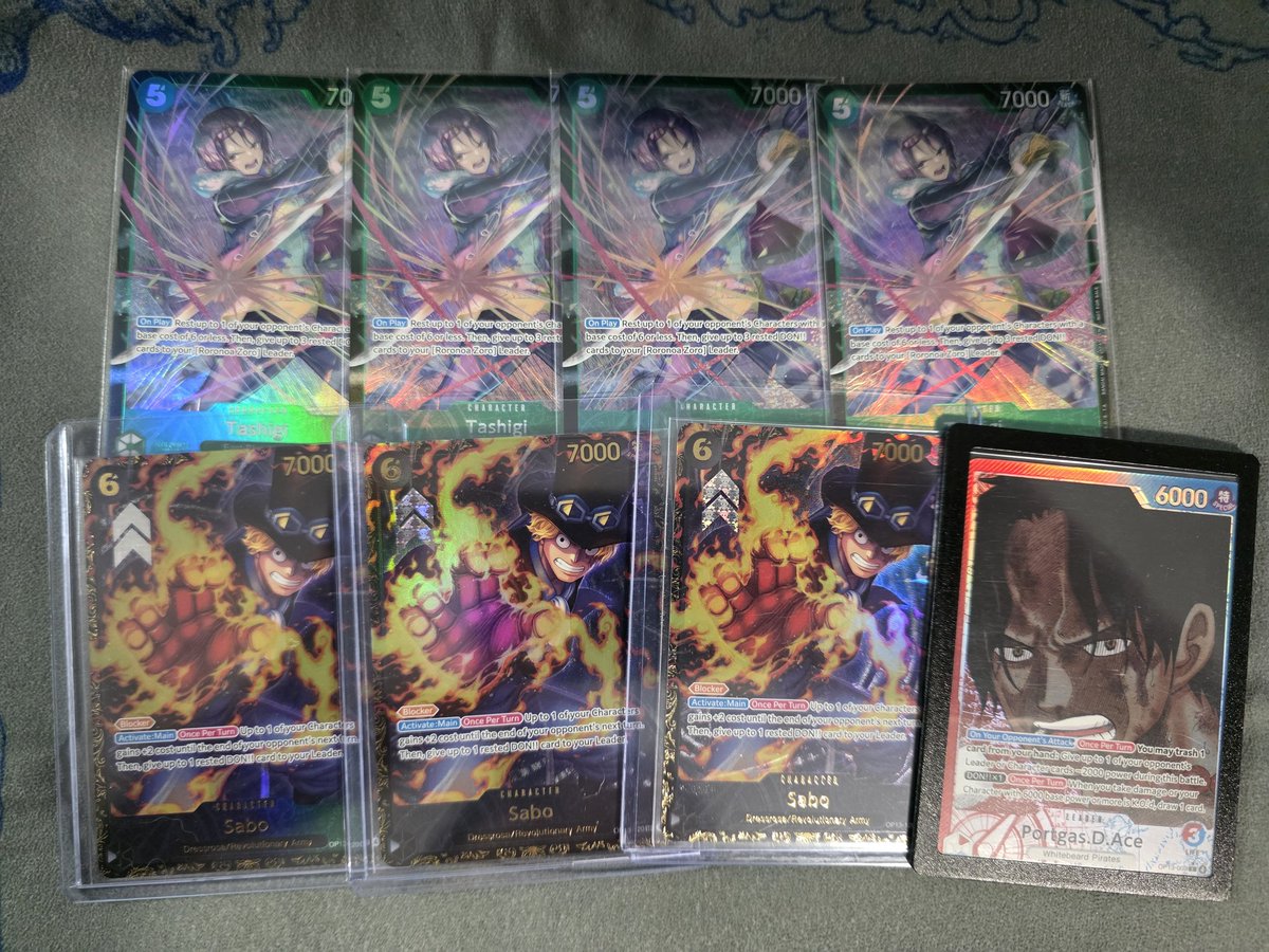 Been enjoying OP13 format

Started playing a week ago and took some games to learn the deck but its starting to pay off

3/5 sabo 4/5 tashigi at store TCs 😃

Hoping to perform at Toronto regionals next week, feeling confident!