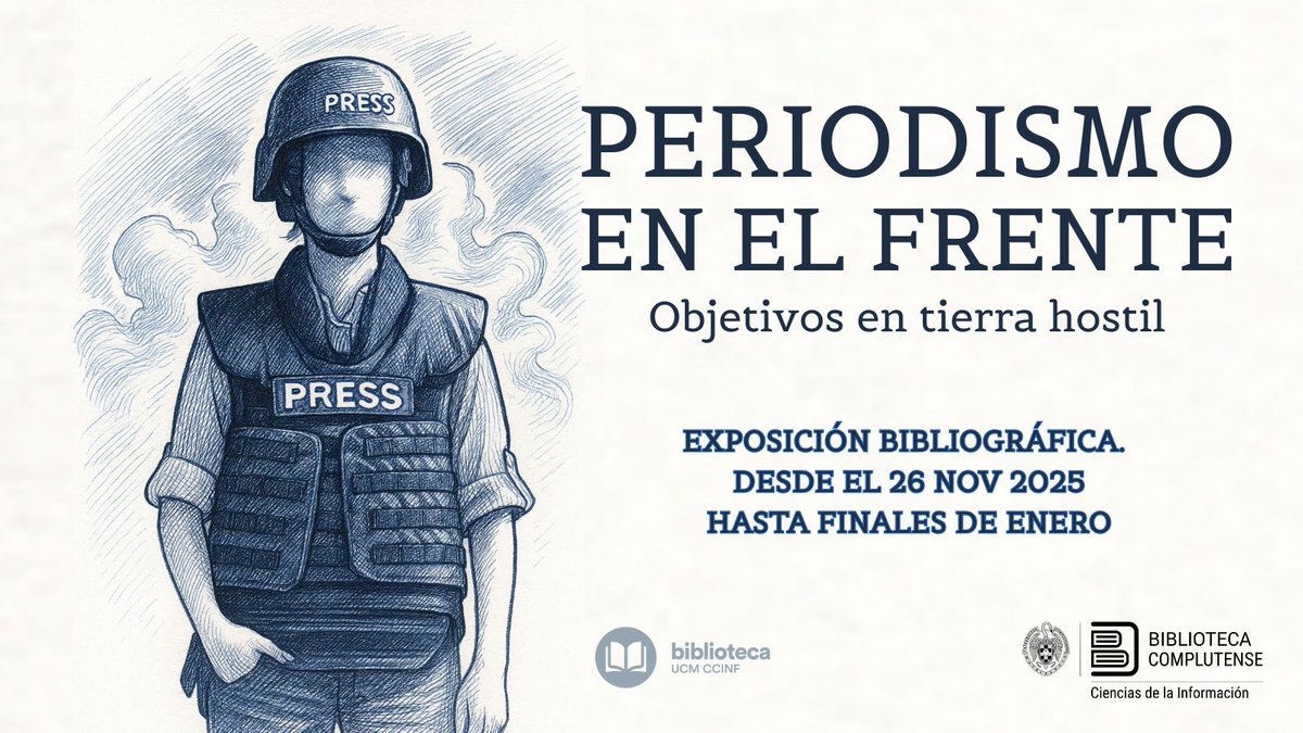 BIBLIOTECACCINF's tweet photo. 💥📷¡Nueva Expo!

La Biblioteca de CC INF presenta una exposición bibliográfica que invita a reflexionar sobre el papel del corresponsal de guerra y el periodismo en contextos de conflicto. 

💡Hasta finales de enero. https://t.co/9JqUdElLEB