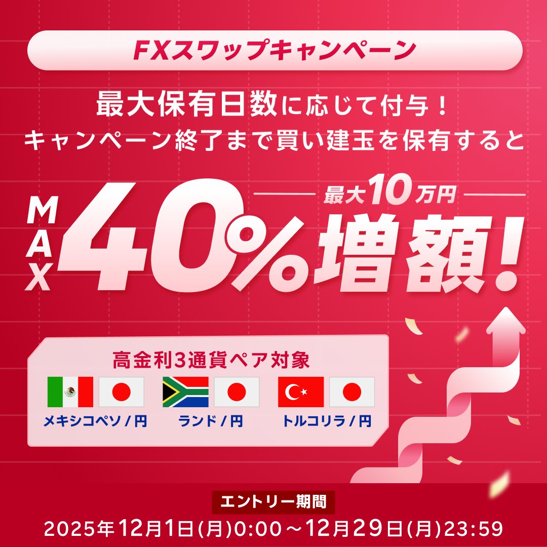 ◤#楽天 #FX #スワップポイント💰 #高金利3通貨ペア 最大40％増額📉📈◢  対象通貨ペアのポジションを長期保有すればするほど、スワップポイントの増額率がアップ！ 📍対象通貨ペア メキシコペソ/円、ランド/円、トルコリラ/円  ▽詳しく見る https://t.co/2VBycoG2pl