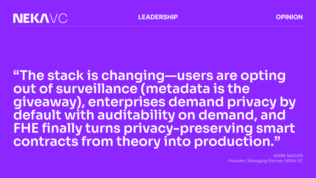 NekaVC's tweet image. We’re entering a new phase of #CryptoInfrastructure: users want control over their data, enterprises need privacy with provability, and #FHE is finally becoming deployable.

The next wave of apps will be privacy-first by design.

#CryptoVC #Web3