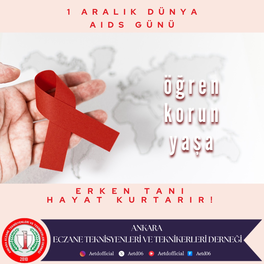 1 Aralık Dünya AIDS Günü
HIV ile mücadelede en etkili yöntem; doğru bilgi, düzenli test ve korunma bilincidir.
Toplumsal farkındalığı artırmak için bugün bir kez daha hatırlatıyoruz. 
Erken tanı hayat kurtarır.