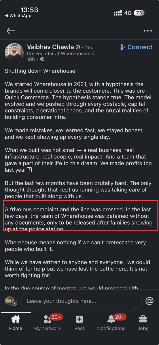 shachinb's tweet image. Another day - another founder deciding to shut their business - to avoid govt harassment. 

He tried all kinds of influence but police detaining their staff was the last straw. 

And learning from @PrawinGaneshan and @wintrackinc episode - he doesn’t want to name anybody.…