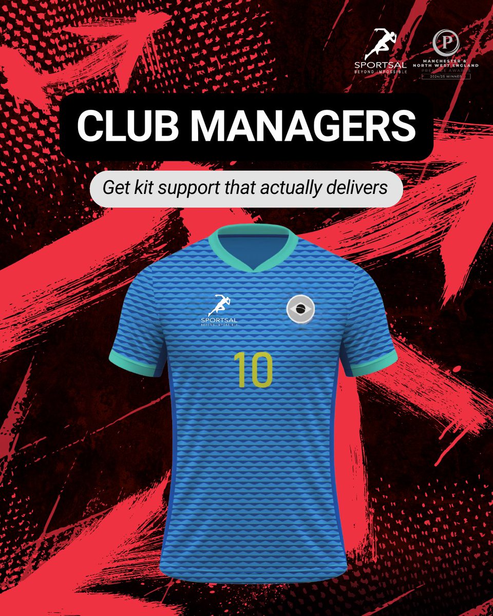 SportsalUK's tweet image. Club Managers - get kit support that actually delivers. ✅

Sportsal gives you clear timelines, quick responses, and full support from quote to delivery.

👉 Partner with a supplier you can trust at sport-sal.com

#SportsalUK #clubpartnerships #kitmanager
