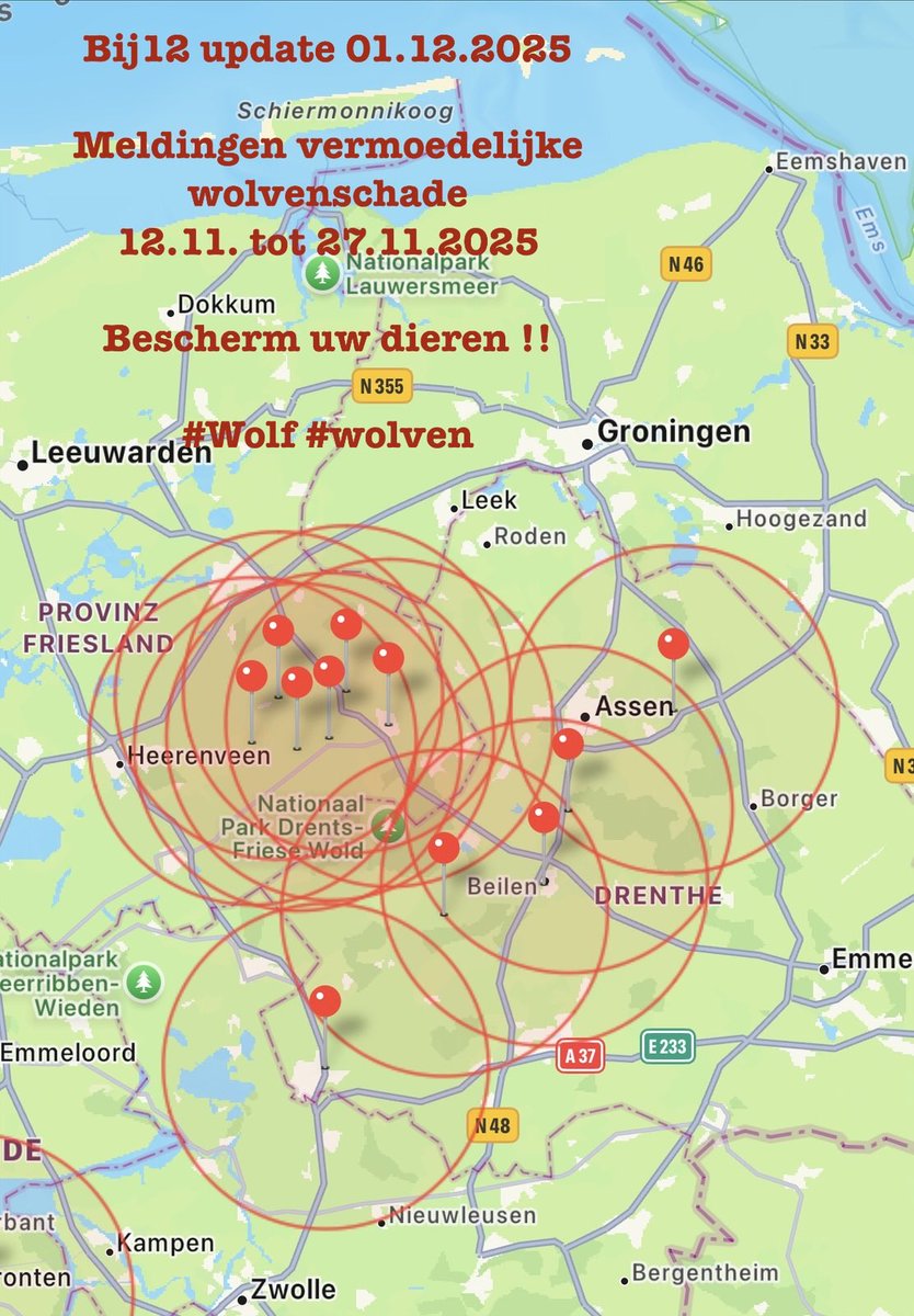 Bij12 update 01.12.2025

Meldingen vermoedelijke wolvenschade 
12.11. tot 27.11.2025

Bescherm uw dieren !!

#Wolf #wolven