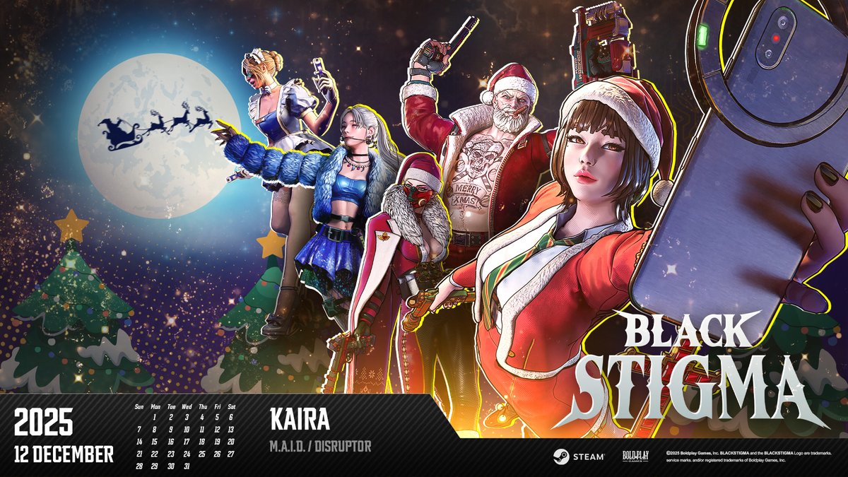 blackstigmagame's tweet photo. December 2025 Wallpaper Release | Wallpaper | BLACK STIGMA

We’re excited to share the December 2025 BLACK STIGMA wallpaper!
This month’s wallpaper was created with a festive year-end Christmas concept.

Wallpapers are available in both PC and mobile versions.
Click the link below to download the original files.
👉 https://t.co/iNgcPPs8qe

 - PC version : 1920*1080
 - Mobile version : 1080*1920