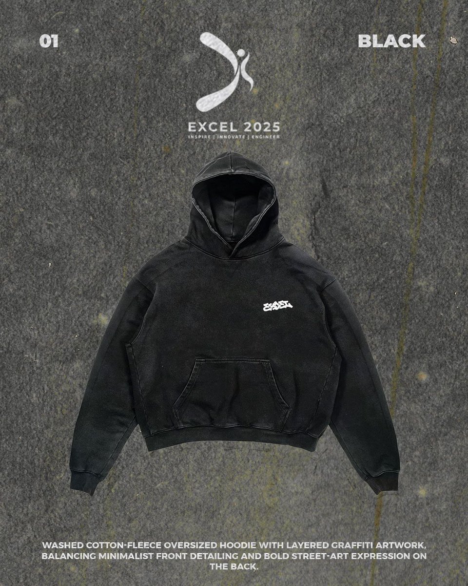 Excel 2025 presents its exclusive limited edition hoodie collection. A statement crafted for those who show up, stand out and own their moment.

Wear the spirit, rep the legacy. Own it now before the drop runs out - merch.excelmec.org