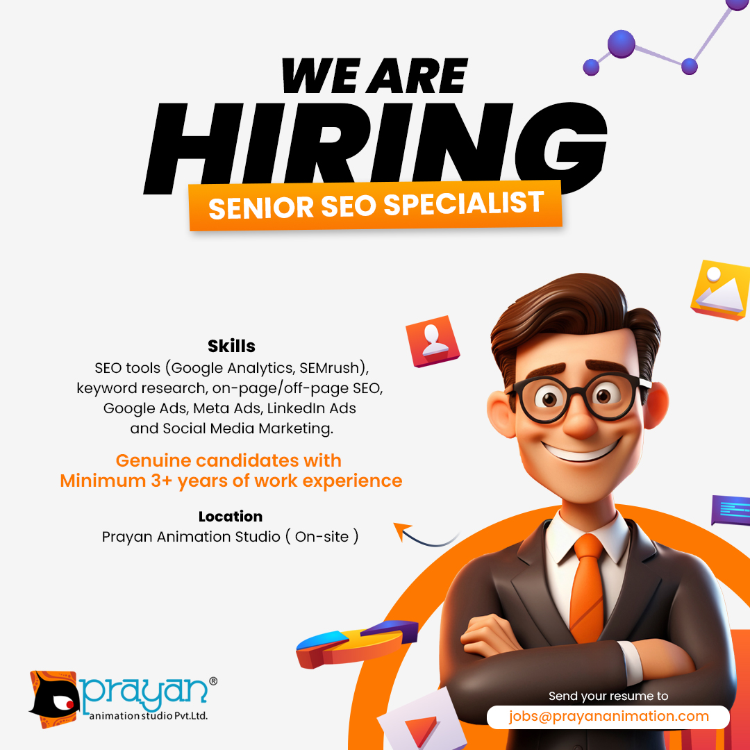 Hiring Senior SEO Specialist

Send your resume to jobs@prayananimation.com

#Hiring #SEOSpecialist #SEOJobs #DigitalMarketing #GoogleAds #MetaAds #LinkedInAds #SocialMediaMarketing #AnimationStudioJobs #PrayanAnimation