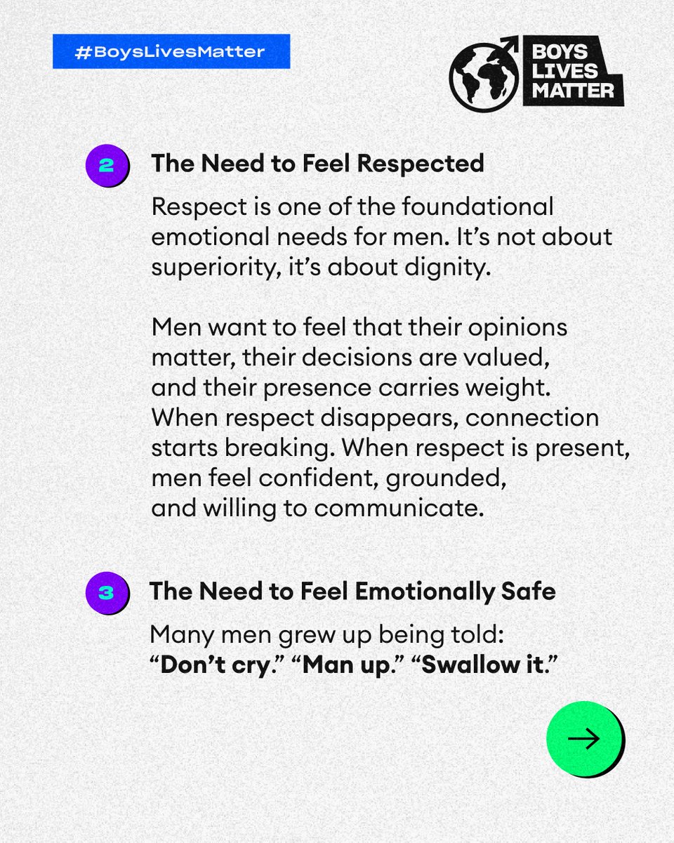 BYSLMintl's tweet photo. MEN FEEL DEEPLY.

They need appreciation, respect, safety, rest, reassurance, someone to check on them, and love that isn’t tied to performance.

Support the boys and men around you.
They matter too.

Follow @BYSLMintl
#BoysLivesMatter #MensMentalHealth #BoysMentalHealth https://t.co/tLwrp3yo2G