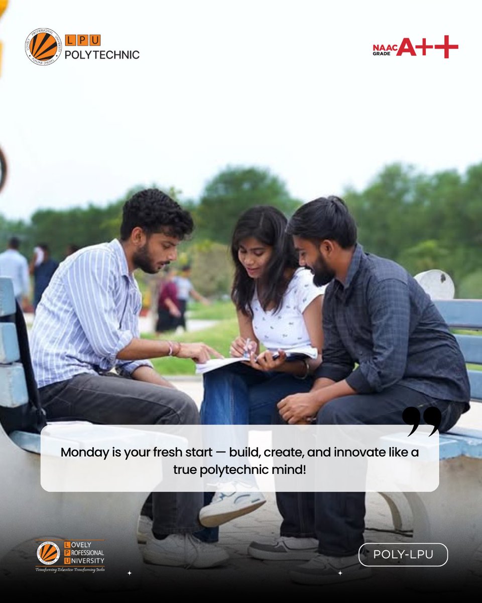 LPUPolytechnic's tweet image. Monday is your fresh start — build, create, and innovate like a true polytechnic mind! 💡📚 #LPU #Polytechnic #MondayMotivation
@lpuuniversity